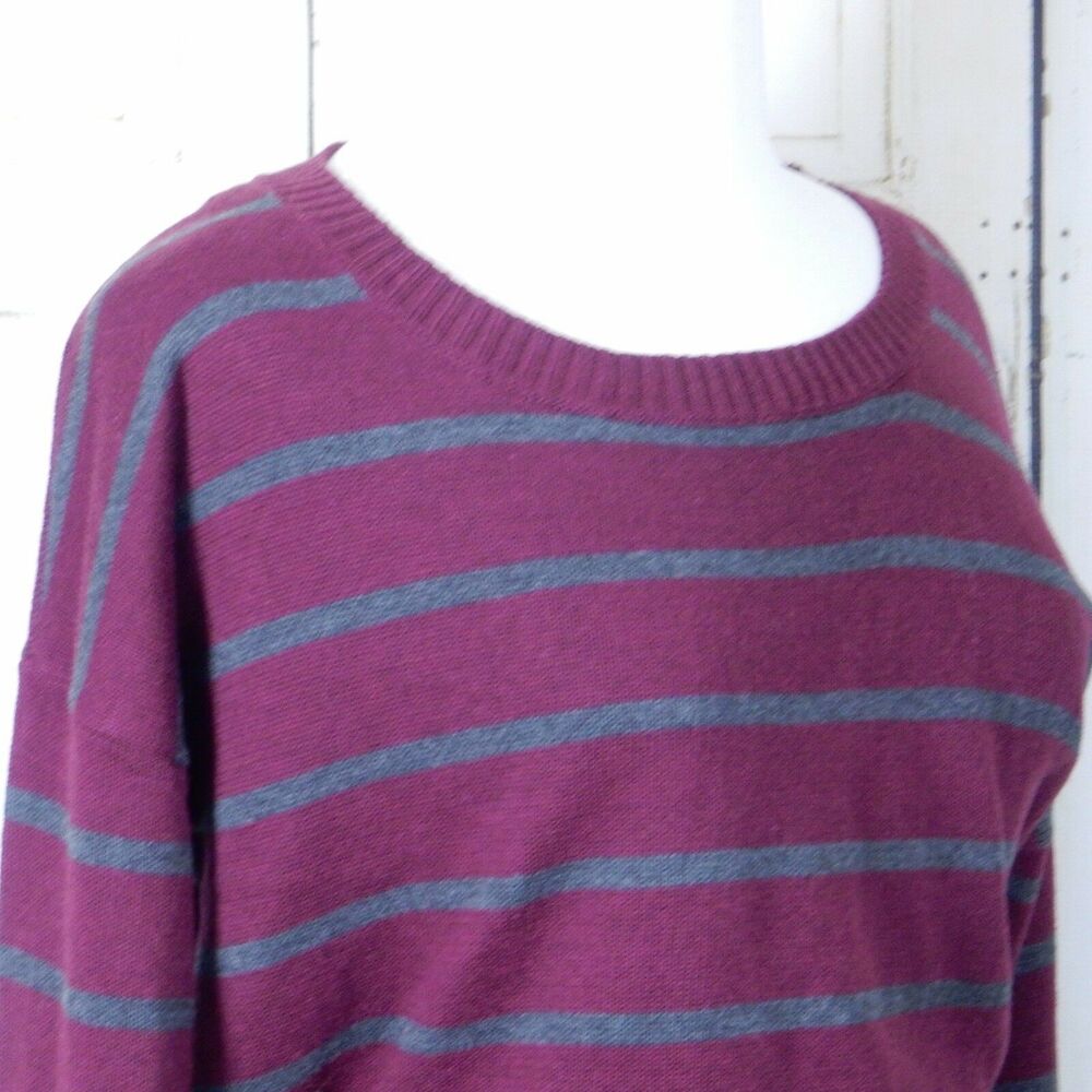 Arizona Jeans Juniors Plus Size 3X Stripe Cotton Blend Sweater Ruby Charcoal